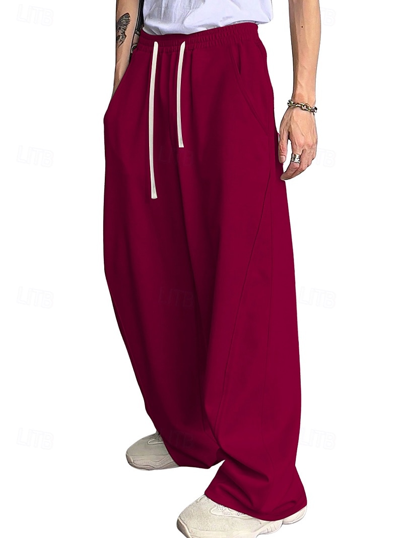 Herr Träningsbyxor med vida ben Atletiska byxor Långbyxor Snörning Elastisk midja Slät Komfort Andningsfunktion Ledigt Dagligen Helgdag Sport Mode Svart Vit 2026 - $22.99 –P10