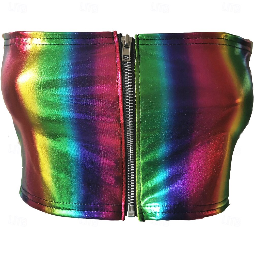 Rétro Vintage Années 1980 Haut tube Disco Latex brillant verni Métallique Arc-en-ciel Déguisement Femmes Halloween Carnaval Défilé de la Fierté Mois des Fiertés Adultes Corset Été de 2026 ? $15.49 –P1