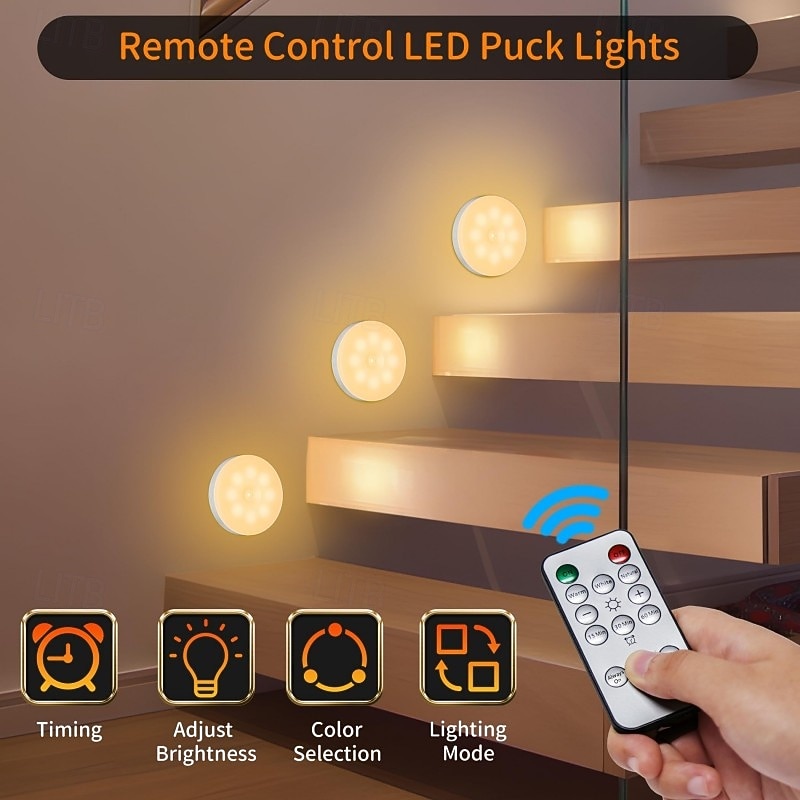 1 st. oplaadbaar inductie nachtlampje driekleurige dimfunctie magnetische afstandsbediening bedieningskast wijnkast garderobe verlichting type-c opladen 2026 - $8.99 –P10