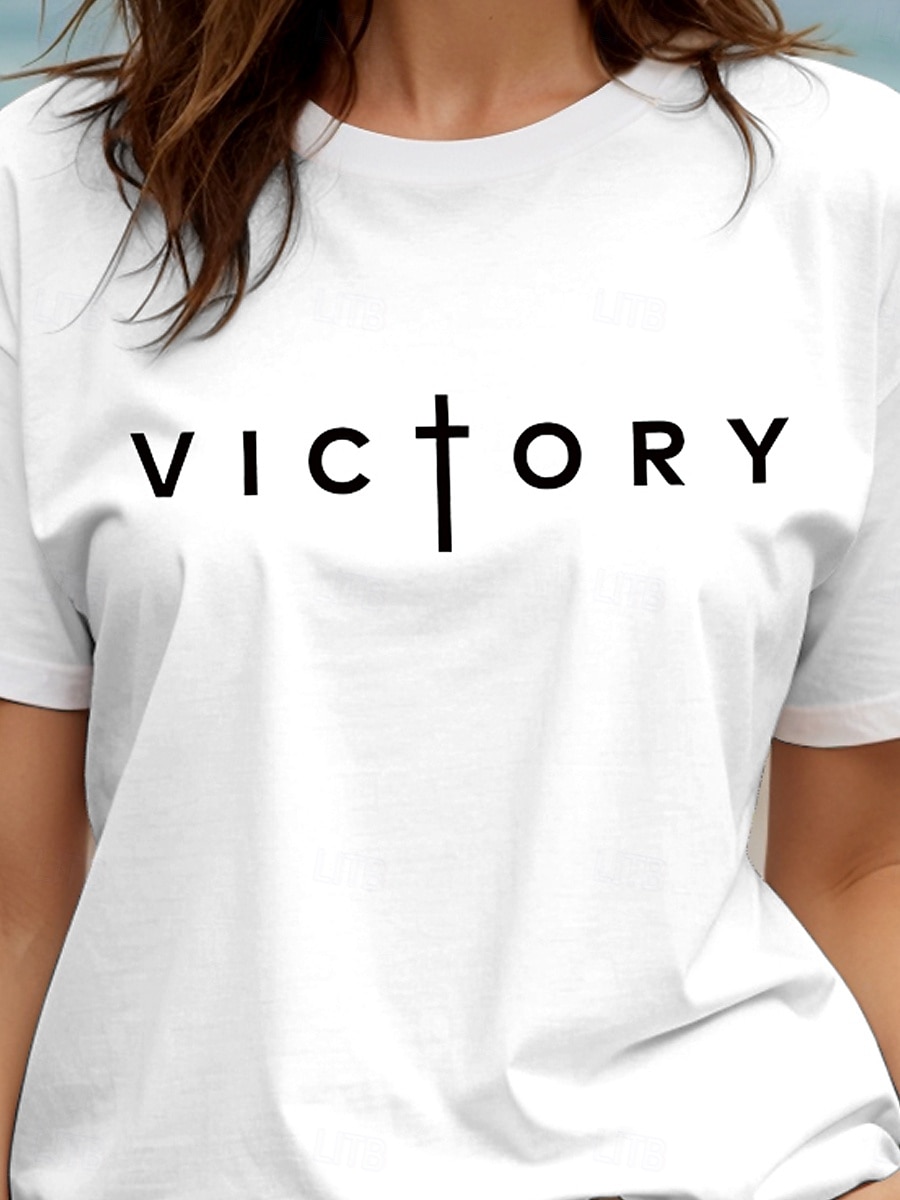 Femmes T-shirt Chemise en coton Graphique Lettre ancien Élégant Classique Manche Courte Col ras du cou Col rond Hauts Réguliers Quotidien Imprimé Noir Blanche Gris Été Printemps de 2025 ? $19.99 –P3