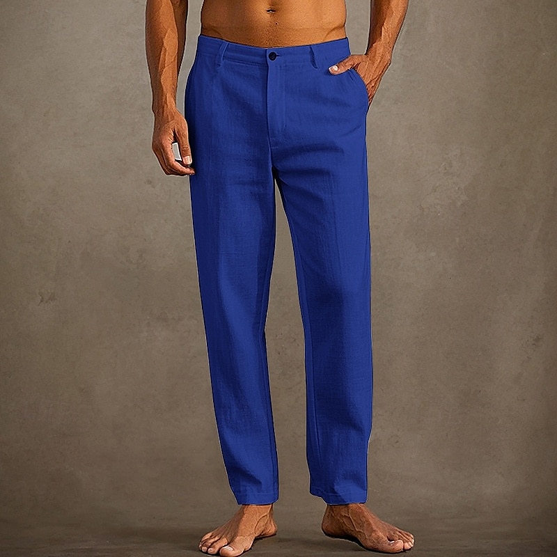 Men's Linen Pants Trousers Summer Pants Beach Pants Pocket Plain Comfort Breathable Vacation Daily Holiday Hawaiian Boho Black White 2025 - $20.99 –P5