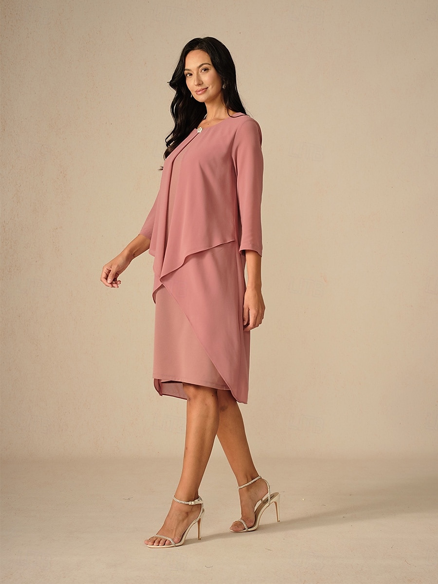 Dámské Šaty ke kolenům Áčkové šaty Elegantní Večírek Narozeniny Svatební host Koktejlový večírek Běžný Pevná barva 3/4 délka rukávu Tričkový Světlá růžová Léto 2025 - $45.99 –P4