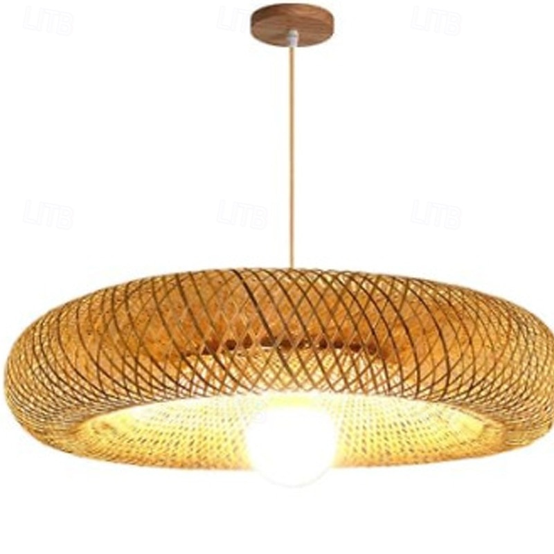 Lámpara de araña de bambú retro de ratán de 40 cm, lámpara de techo E26/E27, adecuada para salas de estar, dormitorios, restaurantes, cafeterías, bares y clubes, 110-240 V. 2025 - $142.99 –P5