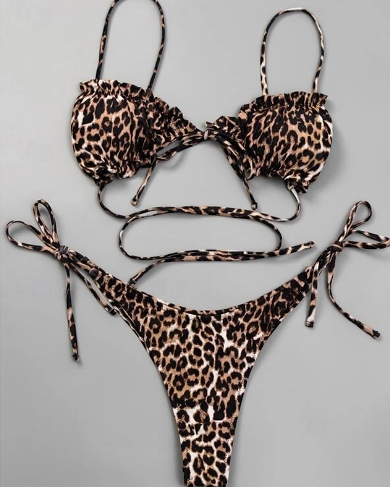 Női Fürdőruha Bikini 2 darab Fürdőruha Nyitott hátú Tropikus Strandruházat Leopárd U-alakú Ujjatlan Fürdőruhák 2025 - $22.99 –P2