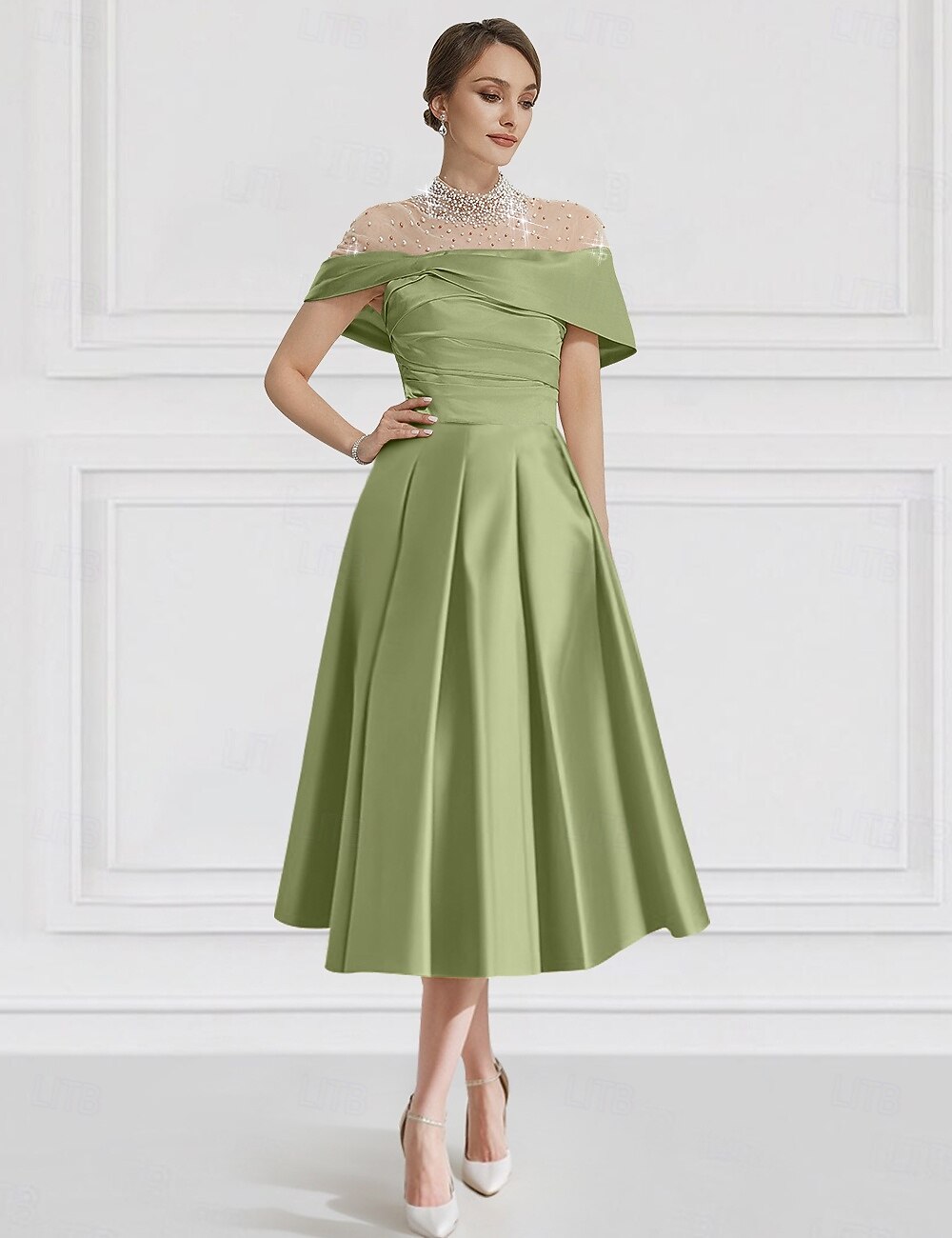 ankle length a line dress Floral Beaded Ankle Length A Line Dress In Ivory Pearl, Ivory/Pearl / Regular / 12 main image 0
