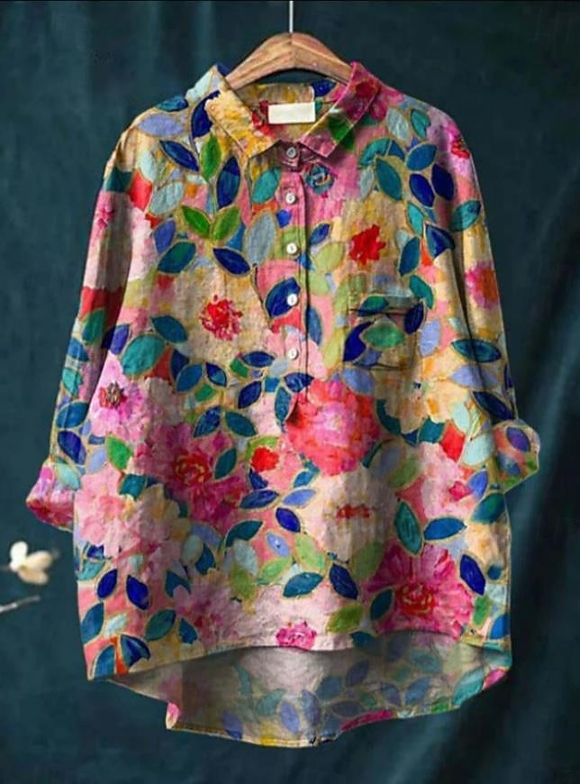 Dame Skjorte Helfarge Blomstret Bohem Daglig Stilfull Langermet Skjortekrage Vanlige topper Daglig Ferie Ut på byen Lapper Knapper Trykt mønster Hvit Gul Blå Oransje Grønn Sommer Vår 2025 - $25.99 –P4