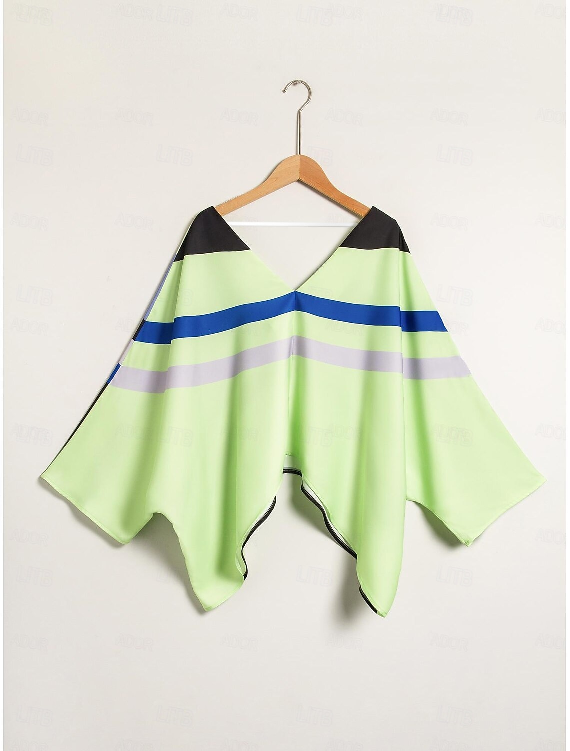 Satin V Neck Geometric Print Poncho Blouse 2025 - $61.99 –P12
