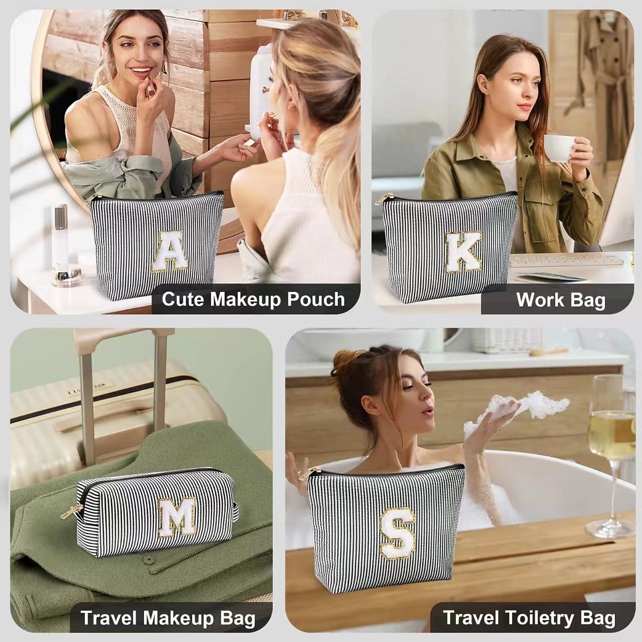 2ks personalizované počáteční taštičky na make-up pro ženy kosmetická taštička na cesty toaletní potřeby dárek pro maminku ke dni matek nezbytnosti dárky pro dívky dárek pro dospívající dívky dárky 2025 - $11.49 –P10