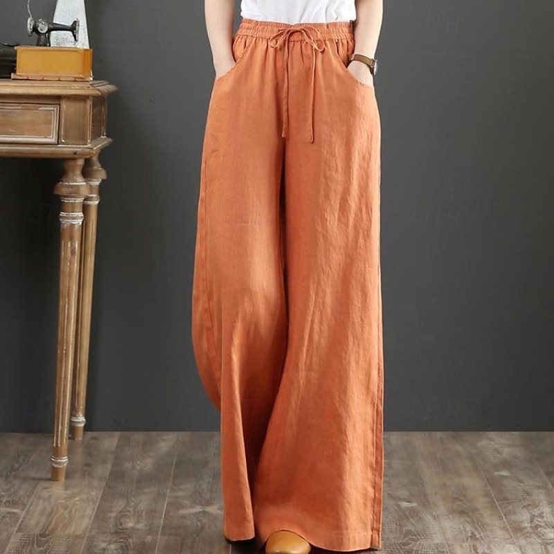 Damen Weites Bein Hose aus Baumwollleinen Stoffhosen Mode Streetwear Volle Länge Natürliche Taille Einfach Tasche Elastisches Kordelzugdesign Bequem Außenbereich Straße Ferien Wochenende Aprikose 2025 - $15.99 –P8