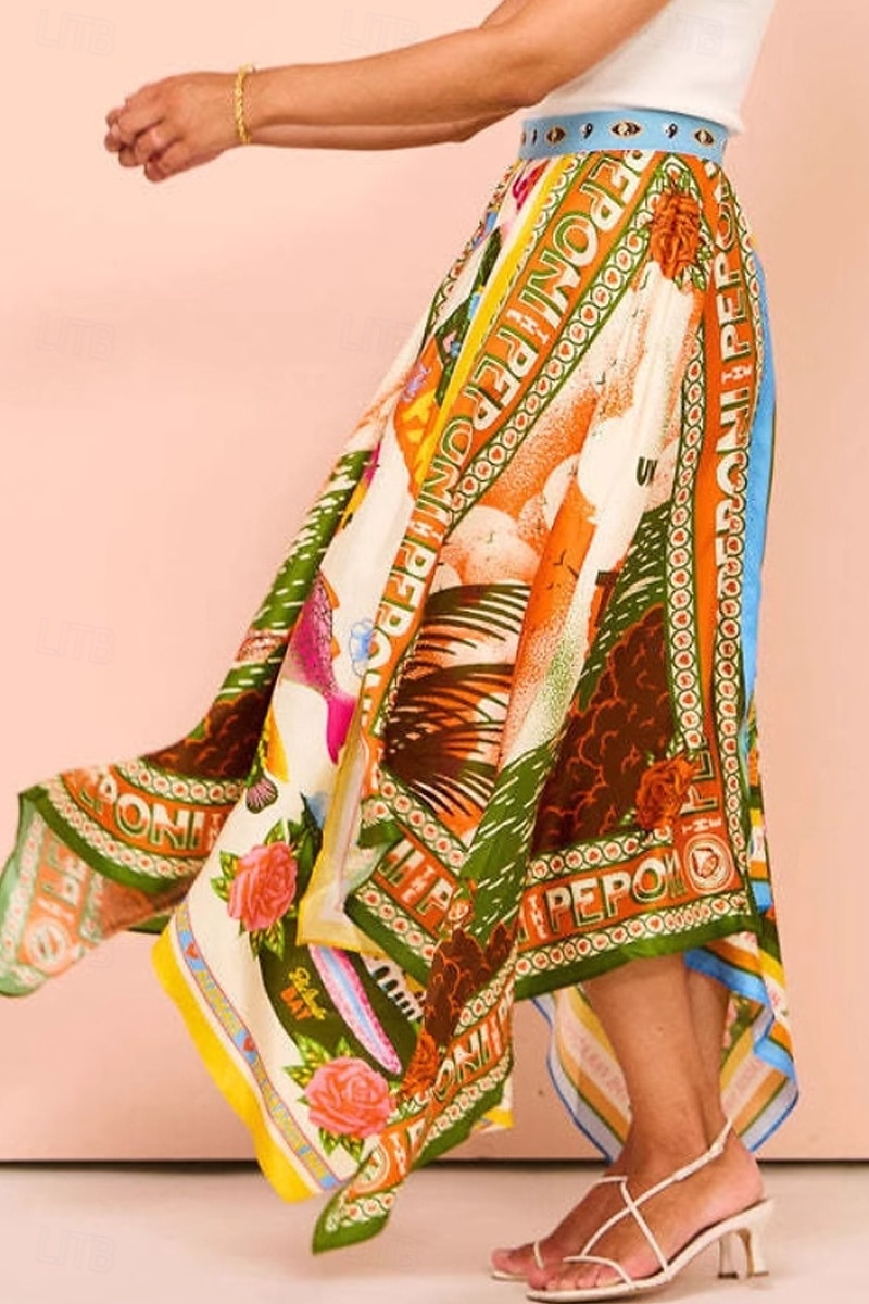 Damen Rock Lässig Boho Maxi Mittlere Hüfthöhe Röcke Blumen Druck Asymmetrischer Saum Mikroelastisch Straße Ausgehen Grün Sommer Polyester 2025 - $22.99 –P6