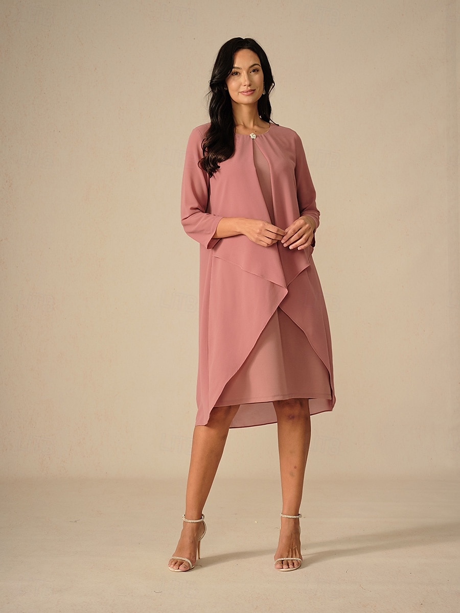 Dámské Šaty ke kolenům Áčkové šaty Elegantní Večírek Narozeniny Svatební host Koktejlový večírek Běžný Pevná barva 3/4 délka rukávu Tričkový Světlá růžová Léto 2025 - $45.99 –P1