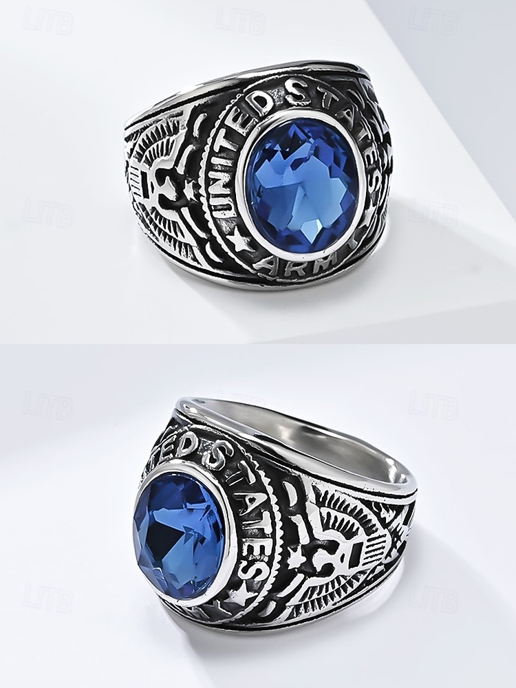 Men's Vintage Army Ring with Emerald Green Gemstone – Antique Silver Military Style Statement Ring for Veterans and Collectors 2025 - $11.99 –P6