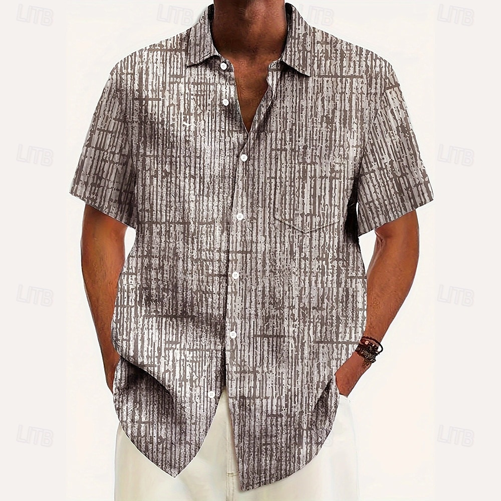 Herren Geometrisch Karo / Karomuster Hemd Freizeithemd Knopfhemd Kurzarm Modisch lässig Urlaub Ferien Streetwear Sommer Umlegekragen 3D-Druck Eine Tasche vorne Leinenähnliches Hemd Rosa Blau Purpur 2025 - $23.99 –P1