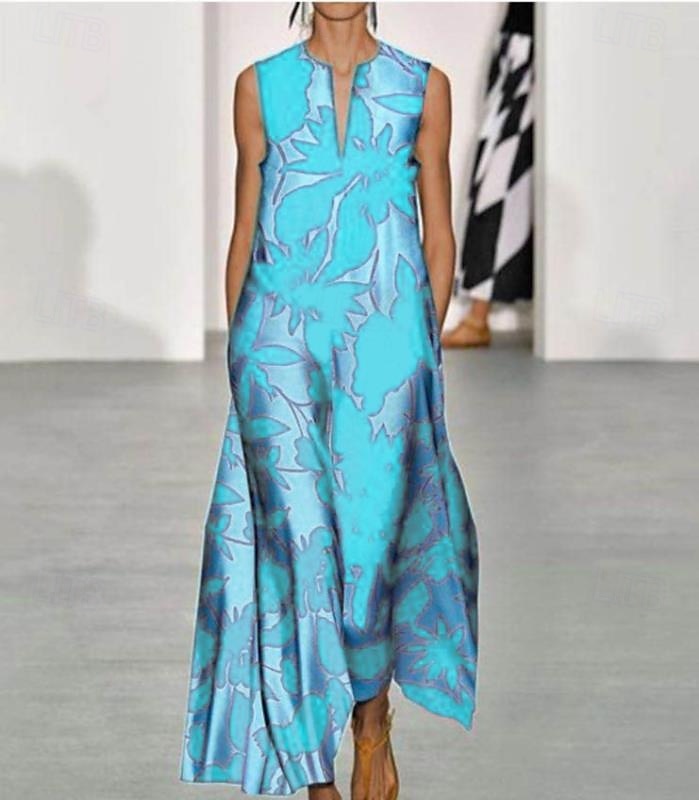 Per donna Abito maxi Abito a trapezio Abito Estivo Vacanza Casual Boho Quotidiano Ferie Vestibilità comoda Floreale Grafico Senza Maniche Scollo a V Rosa Blu Arancione Estate del 2025 a $36.99 –P3