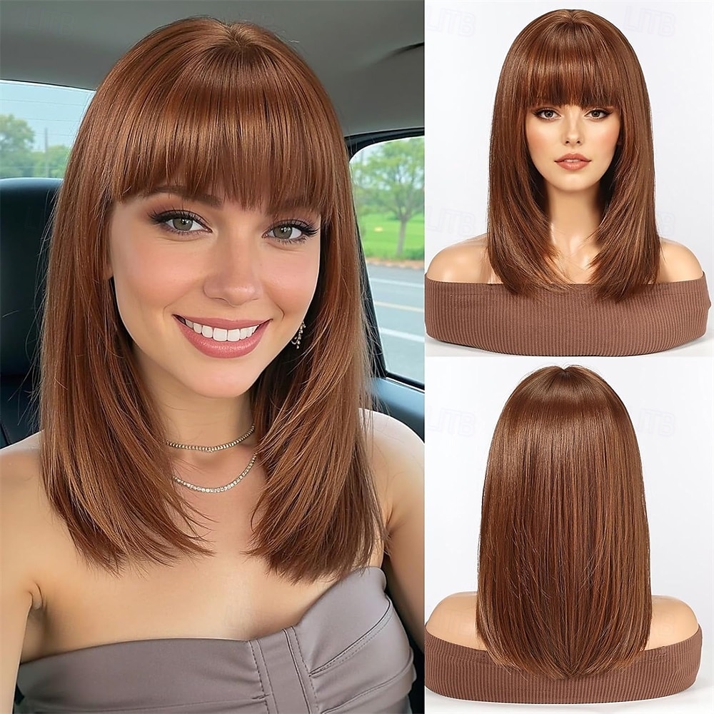 Staright Perücke mit Pony synthetische mittellange geschichtete Perücken für Frauen blonde Farbe 2026 - $25.99 –P5