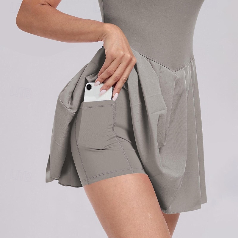 US Open Women's Tennis Dress with Shorts Sports Dress Sleeveless Pleated Breathable Tennis Golf Pickleball Square Neck Solid Colored Dress Black Blue Dark Green Tennis Clothing 2025 - $27.99 –P7