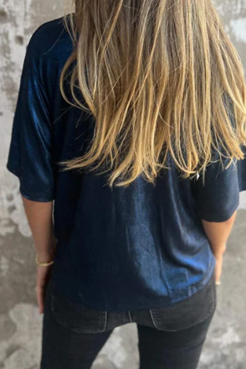 Dame Bluse عادي Moderne Kortermet Crew-hals Vanlige topper Ferie Ut på byen Svart Hvit Navyblå Lilla Gull Sommer 2025 - $18.99 –P6