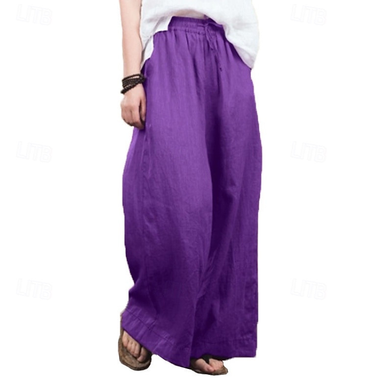 Femmes Pantalon en coton et lin Slacks Mode Streetwear Longueur complète Naturel Uni Conception à cordon élastique Confortable Extérieur Extérieur Vacances Noir Vert Claire Violet Vert Été Coupe de 2025 ? $26.99 –P5