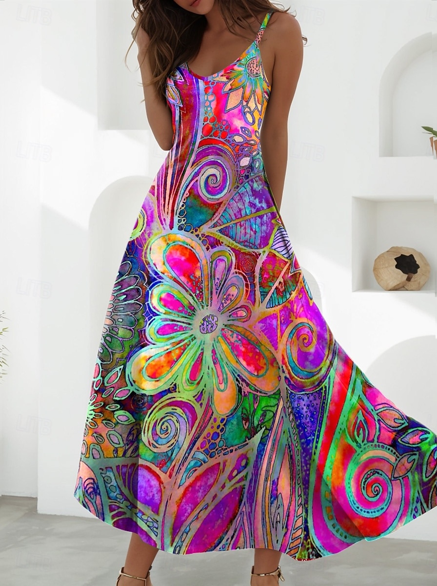 Pentru femei Rochie Maxi Rochie A line Rochie Slip Vacanță Casual Boho Petrecere Ieșire Fit regulat Floral Grafic Fără manșon În V Albastru piscină Mov Maro Bej Vară Primăvară 2026 - $36.99 –P1