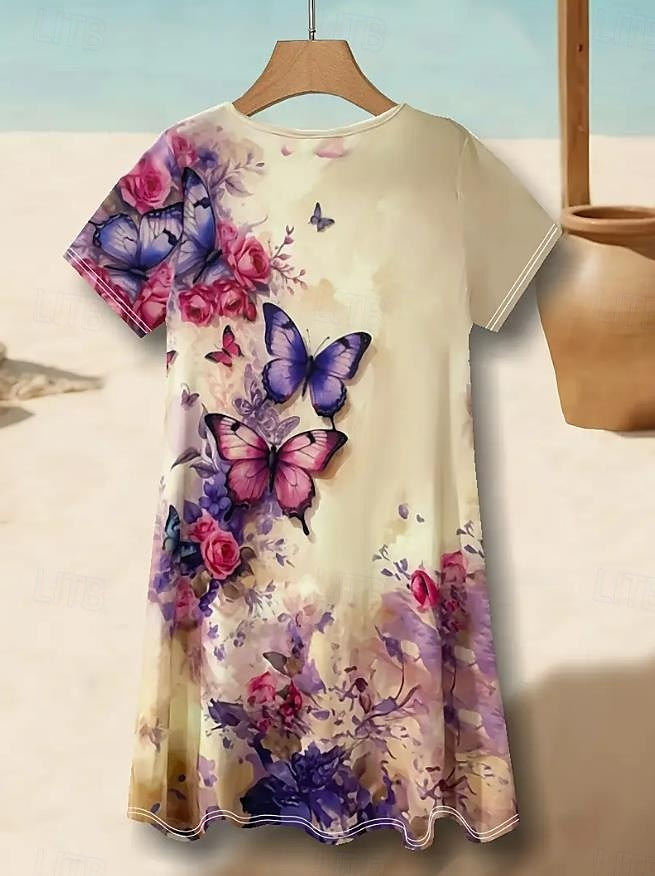 Women's Mini Dress A Line DressT Shirt Dress Tee Dress Casual Vacation Daily Regular Fit Graphic Paisley Short Sleeve V Neck Blue Beige Summer Spring 2025 - $23.99 –P2