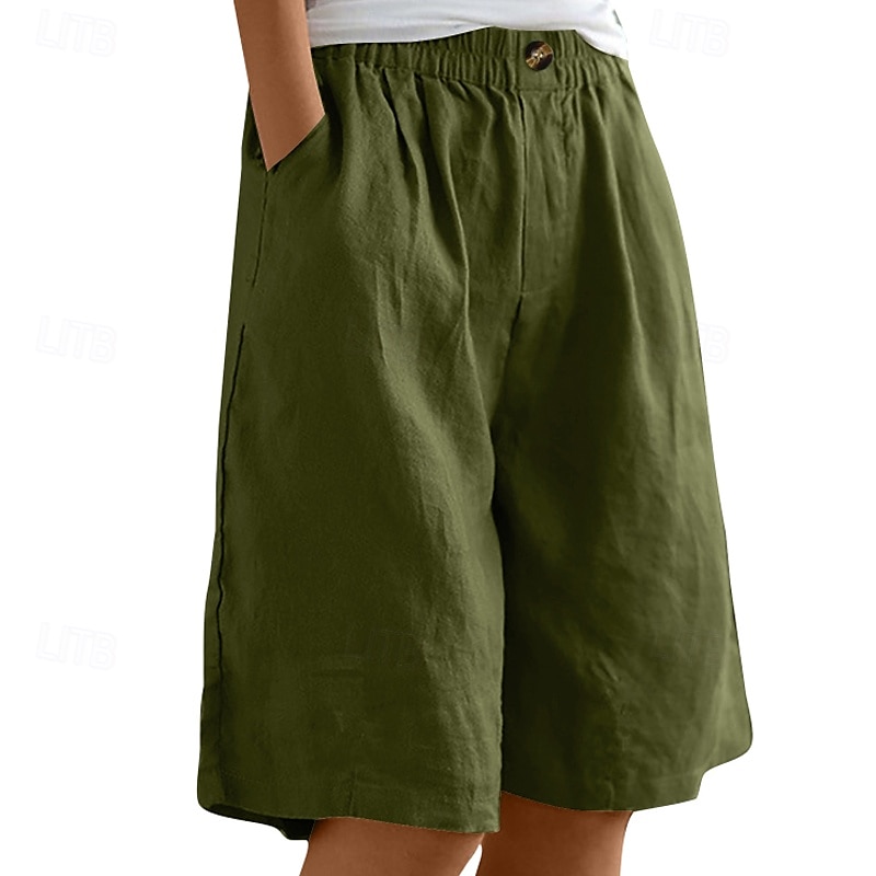 Dame Shorts Bukser Fritid Knelengde Naturlig عادي Lomme Elastisk midje comfy Utendørs Dagligdagstøy Ut på byen Påfugl Blå Aprikos Lysebrun Lys Himmelblå Sommer Normal 2025 - $16.99 –P6