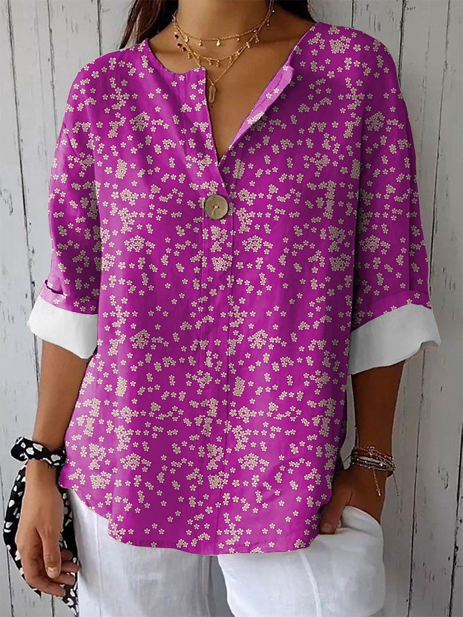 Women's Shirt Floral Graphic Vintage Tropical Hawaiian Long Sleeve V Neck Regular Tops Daily Holiday Beach Wear Print Red Blue Purple Green Summer Spring 2025 - $29.99 –P3