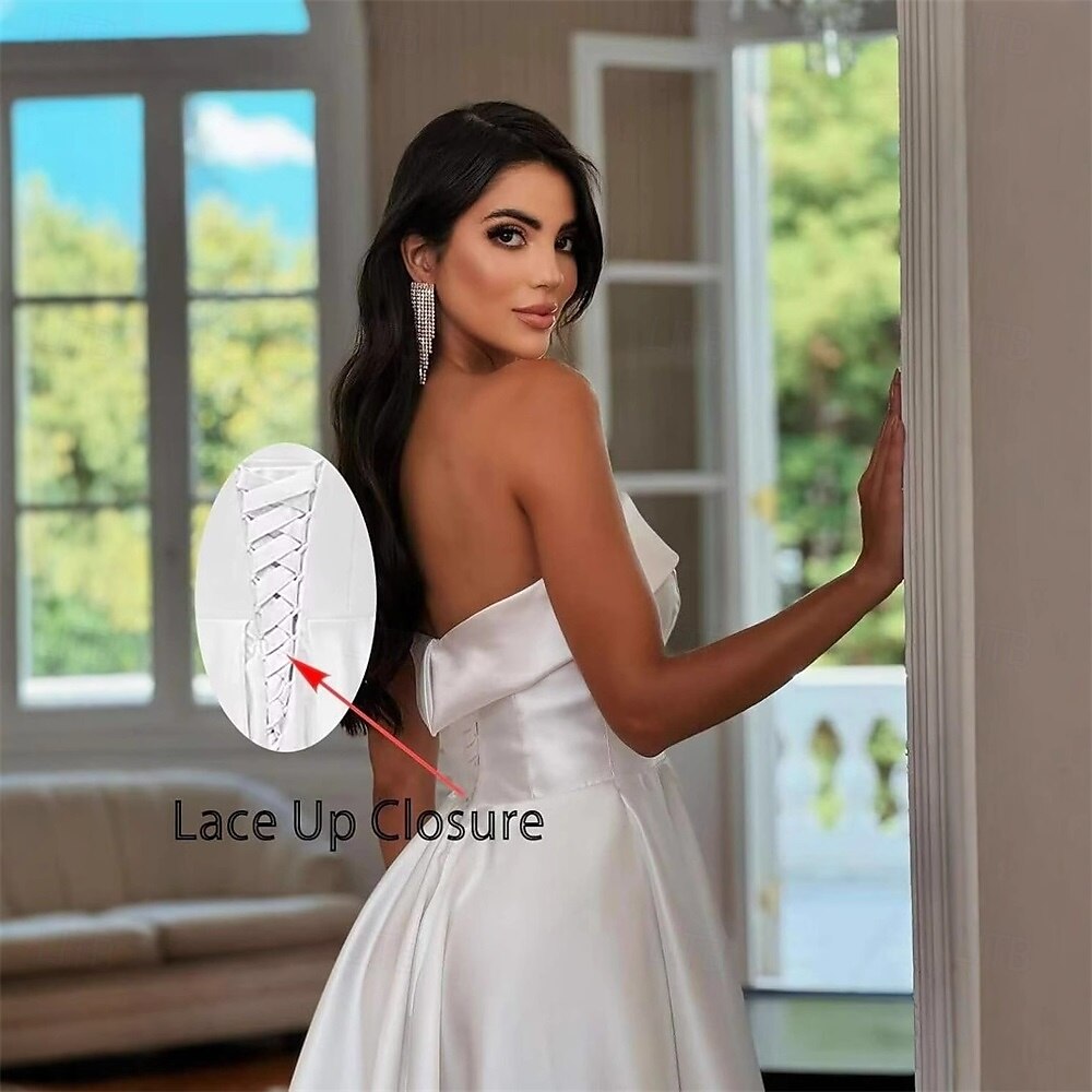 Hall Royal Style Little White Dresses Wedding Dresses A-Line Off Shoulder Sleeveless Tea Length Satin Bridal Gowns With Solid Color 2025 - $89.99 –P3