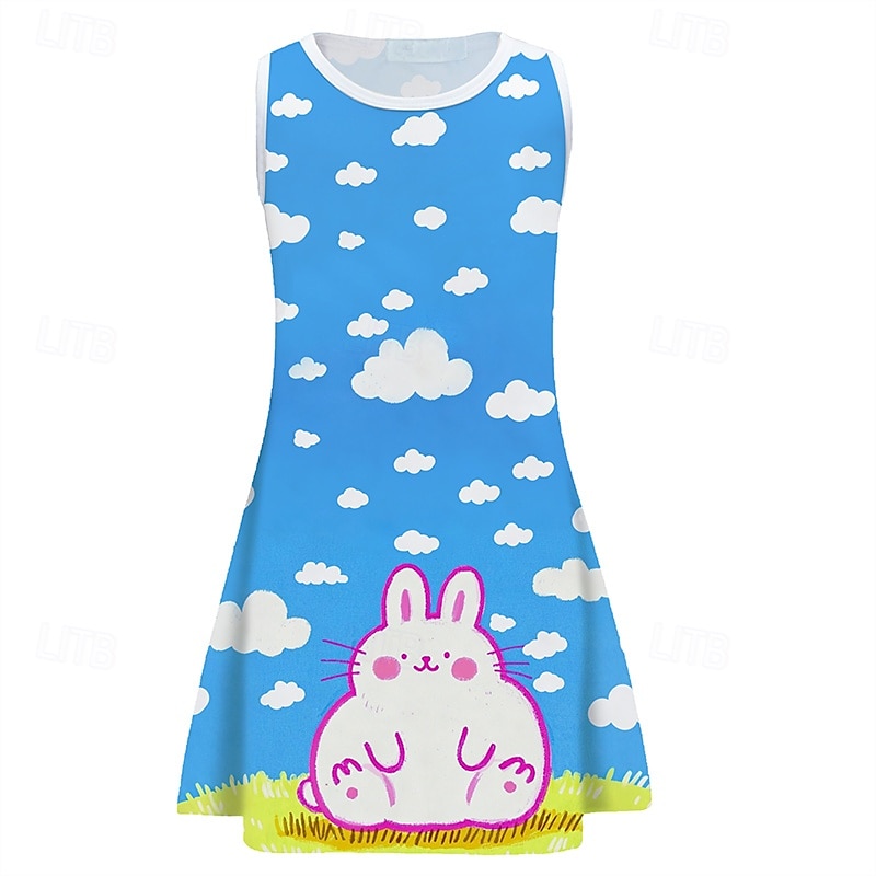ragazze' 3D Coniglio Abito Senza Maniche Estate Primavera Vacanza Quotidiano Ferie Principessa Bello Dolce Bambini 4-12 Anni Vestito Casual Abito a trapezio Lunghezza al ginocchio Vestibilità regolare del 2025 a $13.99 –P2