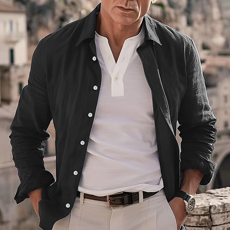 Per uomo Camicia in cotone e lino Semplice Vacanza Casual Quotidiano Nero Bianco Verde chiaro Rosa Manica Lunga Bavero Primavera Autunno Abbigliamento del 2025 a $18.99 –P6