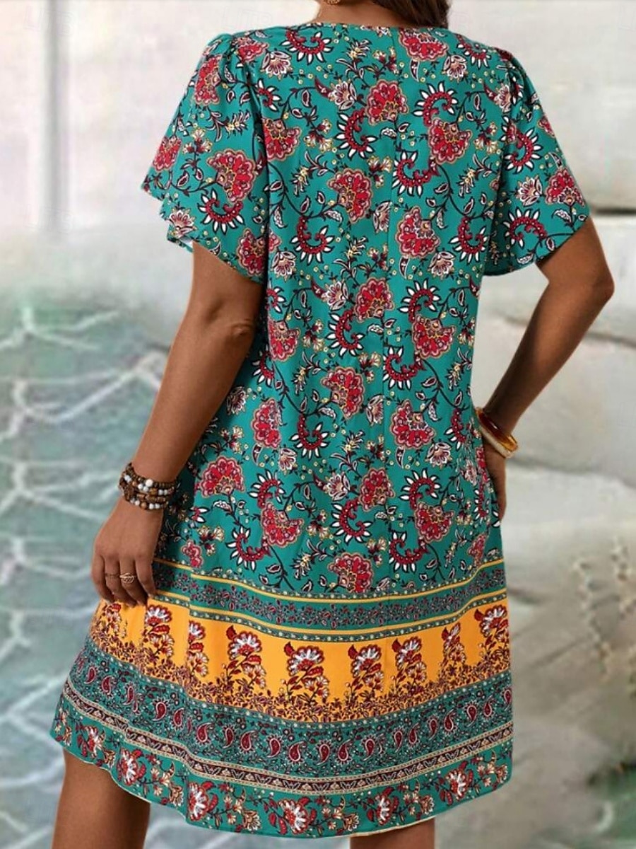 Women's Mini Dress Casual Dress Floral Dress Summer Dress Boho Dress Fashion Modern Daily Beach Weekend Regular Fit Floral Short Sleeve V Neck Black White Royal Blue Blue Summer 2025 - $17.99 –P2