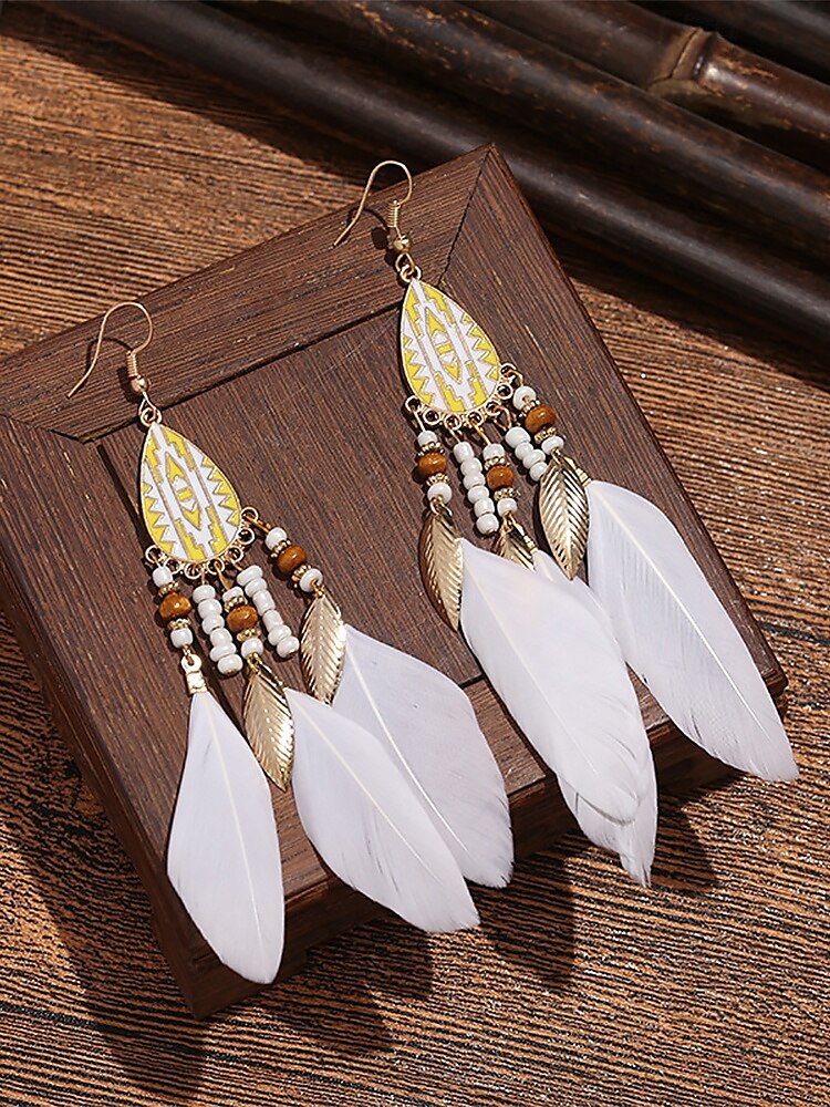 Bohemian Federohrringe mit bunten Perlen, Ethno-Stil für Frauen – perfekt für Sommerfeste, Freizeitausflüge und den Urlaub 2025 - $9.99 –P6
