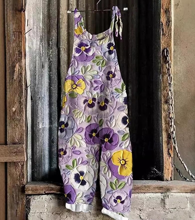 Kvinners vide ben overalls chinos ferie vintage mote full lengde høy midje blomstertrykk termisk varm pustende myk mikroelastisk ferie gate uformell fiolett rosa robins egg 2025 - $22.99 –P2
