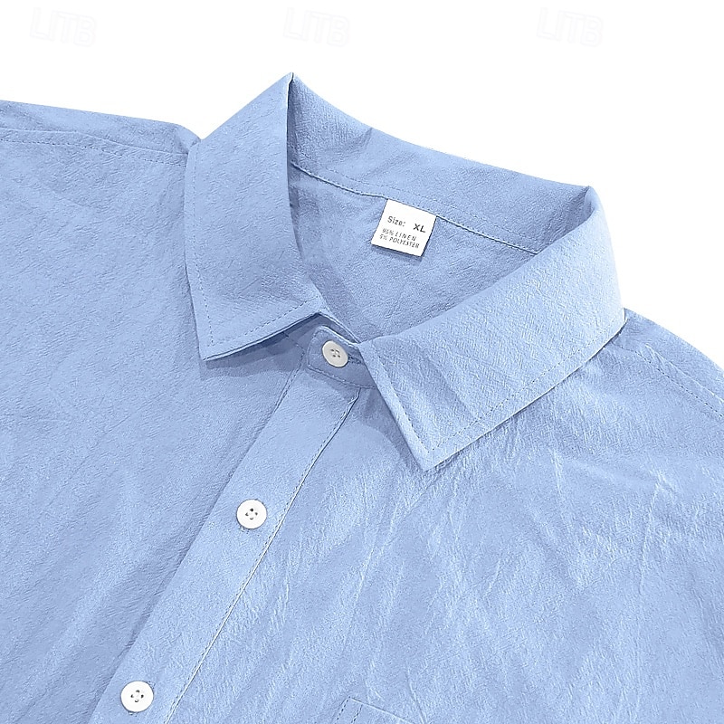 Men's Shirt Linen Shirt Summer Shirt Beach Wear Button Up Shirt Solid Color Daily Streetwear Black White Navy Blue Sky Blue Short Sleeve Turndown Spring & Summer Clothing Apparel Pocket 2026 - $22.99 –P7