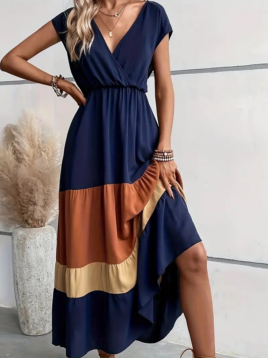 Per donna Abito maxi Abito a trapezio Casual All'aperto Uscire Spiaggia Vestibilità comoda Grafico Manica Corta Scollo a V Blu Fucsia Marrone Estate del 2025 a $39.99 –P1