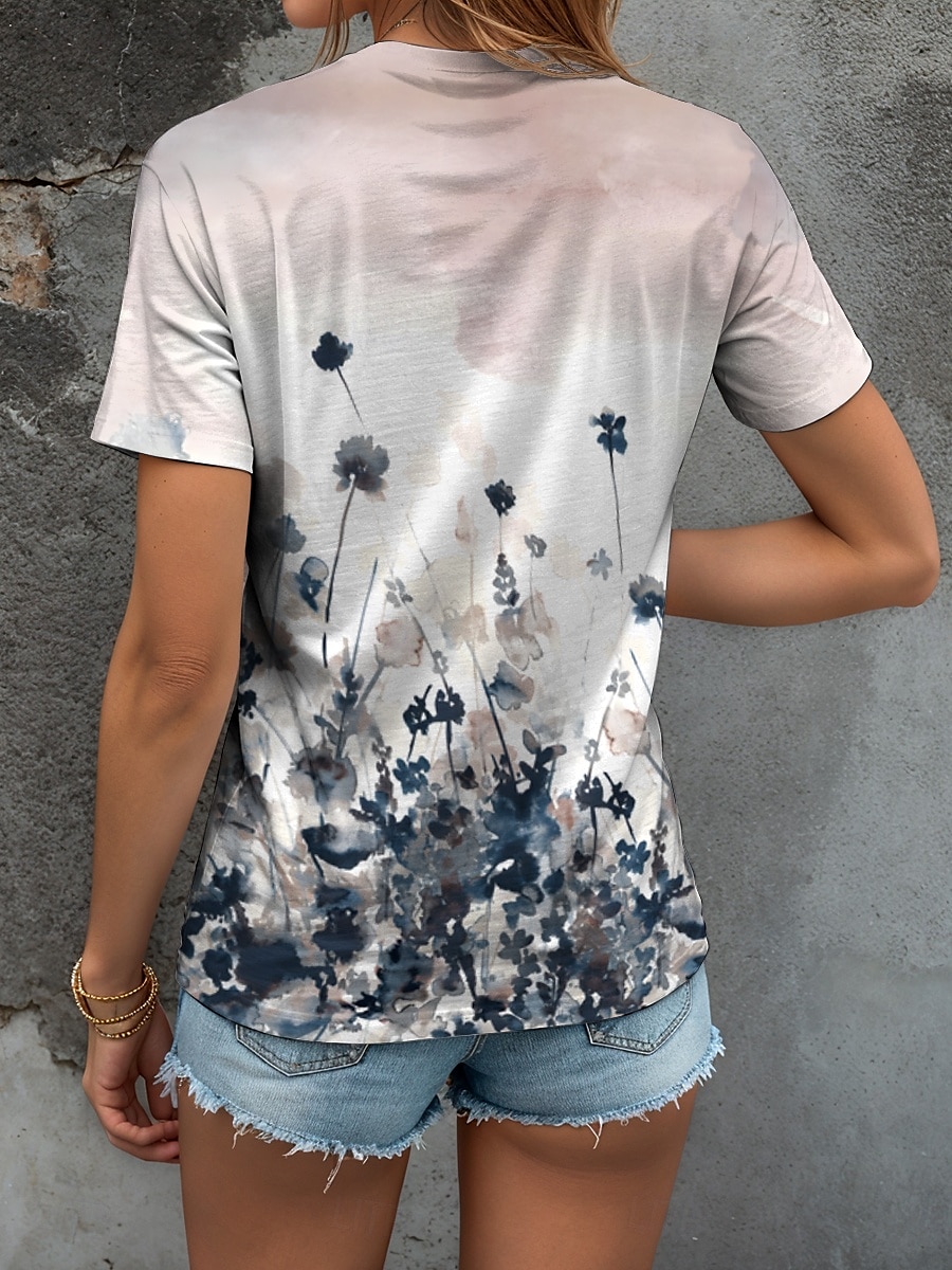 Femmes T-shirt A Ombre Fleuri Graphique ancien Élégant Classique Manche Courte Col ras du cou Col rond Hauts Réguliers Quotidien Imprimé Rose Claire Violet Vert Été Printemps de 2025 ? $19.99 –P2