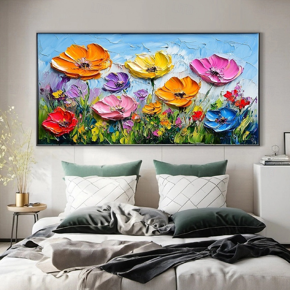 Peinture de fleurs sauvages faite à la main, texture 3D peinte à la main, peinture de fleurs en fleurs, toile extra large, peintures à l'huile de flore, art mural, peintures à l'huile botaniques, de 2025 ? $82.99 –P5