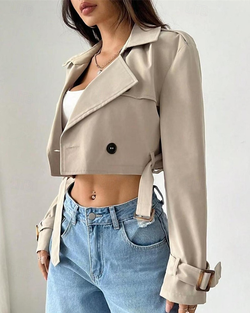 Dame Frakk Trenchcoat Bekvem Knapper Elegant Mote Utendørs Helfarge Ut på byen Fritid / hverdag Helg Enkeltkneppet Kort Knaphul Normal Langermet Yttertøy Aprikos Vår Høst 2025 - $35.99 –P2