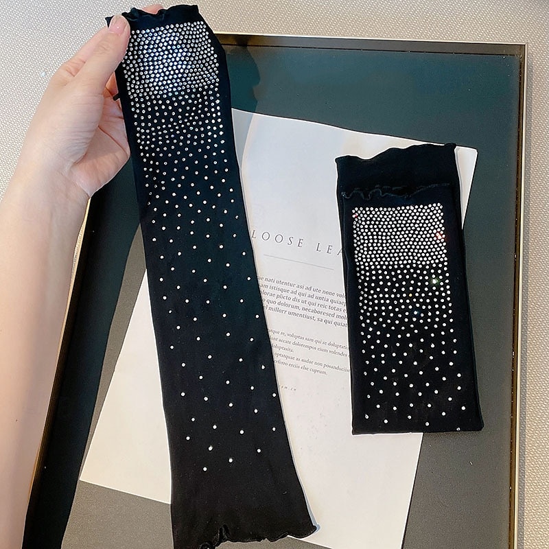 Set di maniche di protezione solare scintillanti con strass ad alta elasticità, per donna, maniche dimagranti, stile mondano, maniche corte, maniche estive. del 2025 a $12.99 –P5