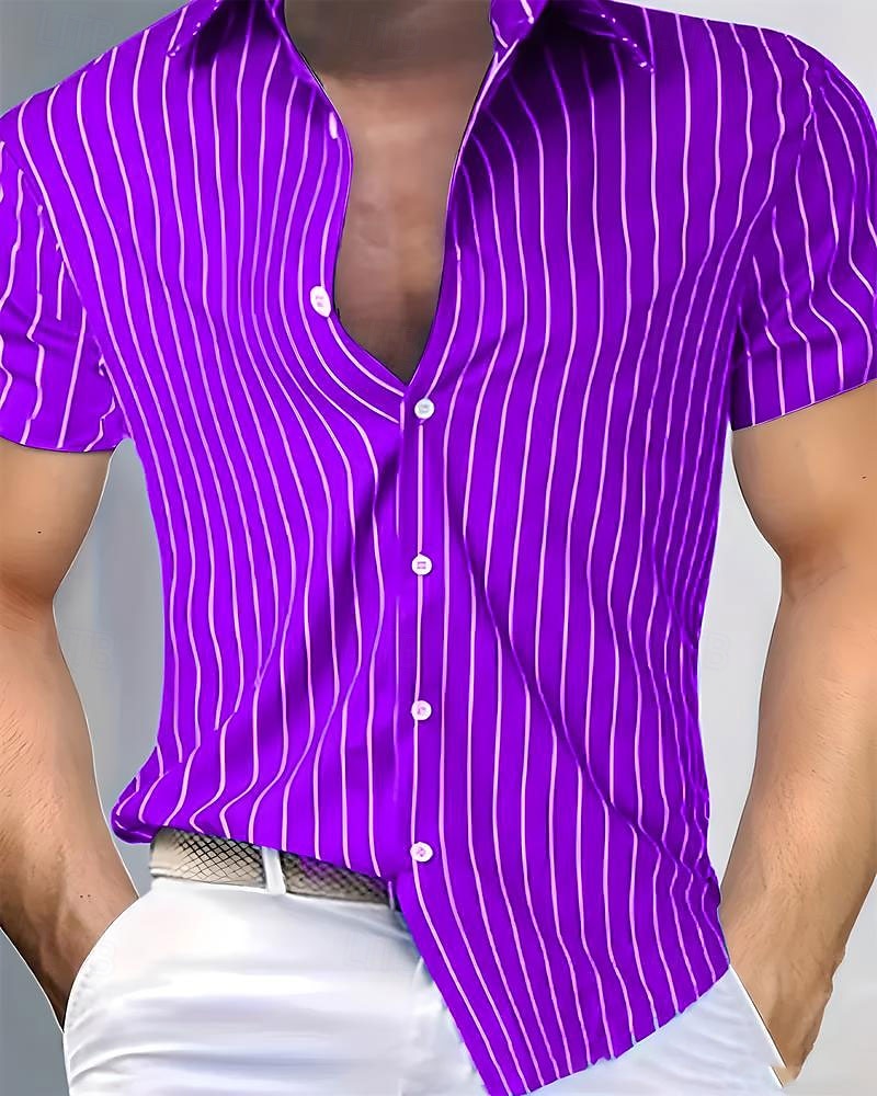 Per uomo Camicia Estiva Camicia casual Camicia da Spiaggia Camicia con Bottoni Giallo Verde chiaro Rosa Rosso Blu Manica Corta A righe Bavero Vacanza Camicia hawaiana Abbigliamento Poliestere Moda del 2025 a $26.99 –P5
