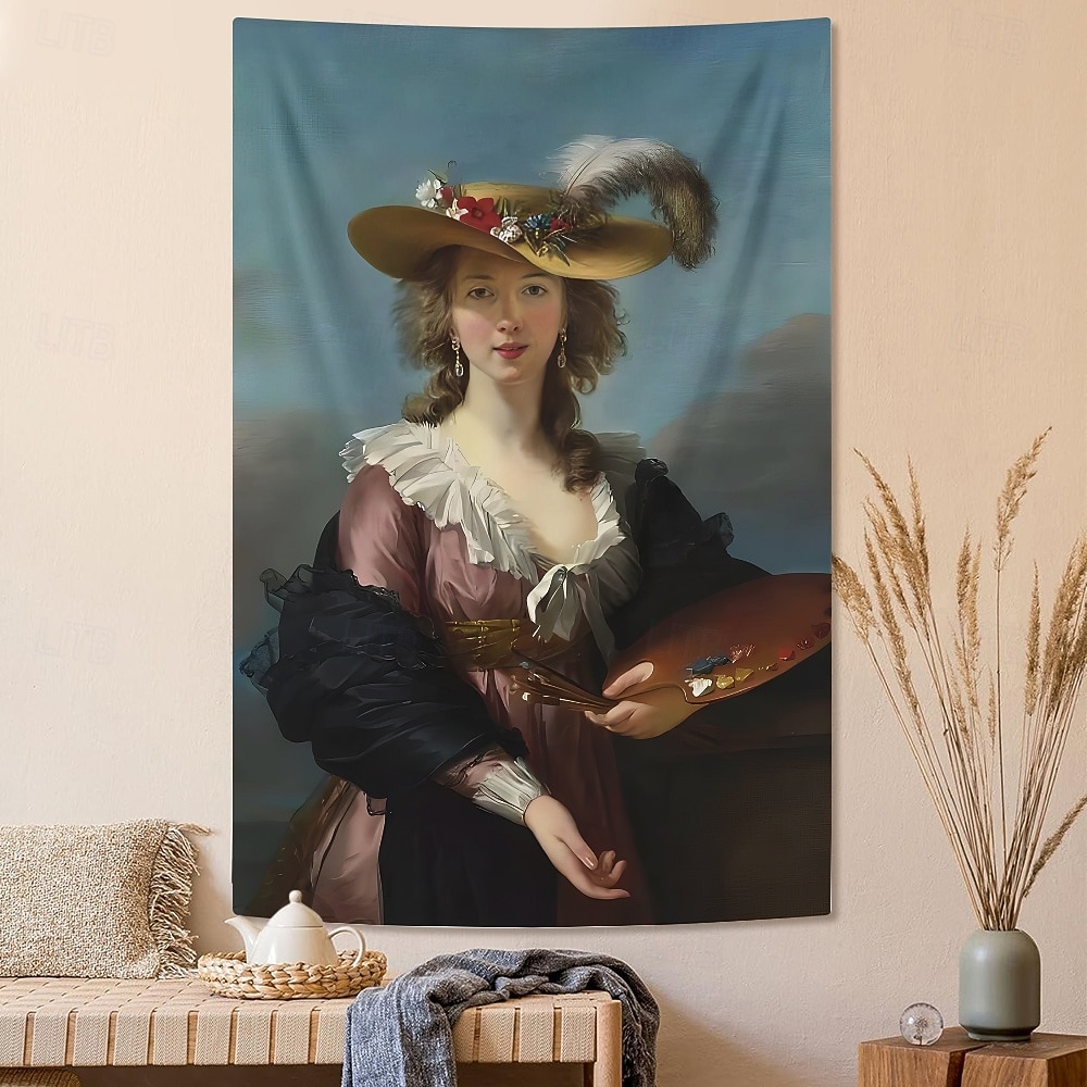 Vintage obraz wiszący gobelin sztuka ścienna duży gobelin mural dekoracja fotografia tło domu sypialnia salon dekoracja autoportret w kapeluszu słomkowym 2026 - $20.99 –P2