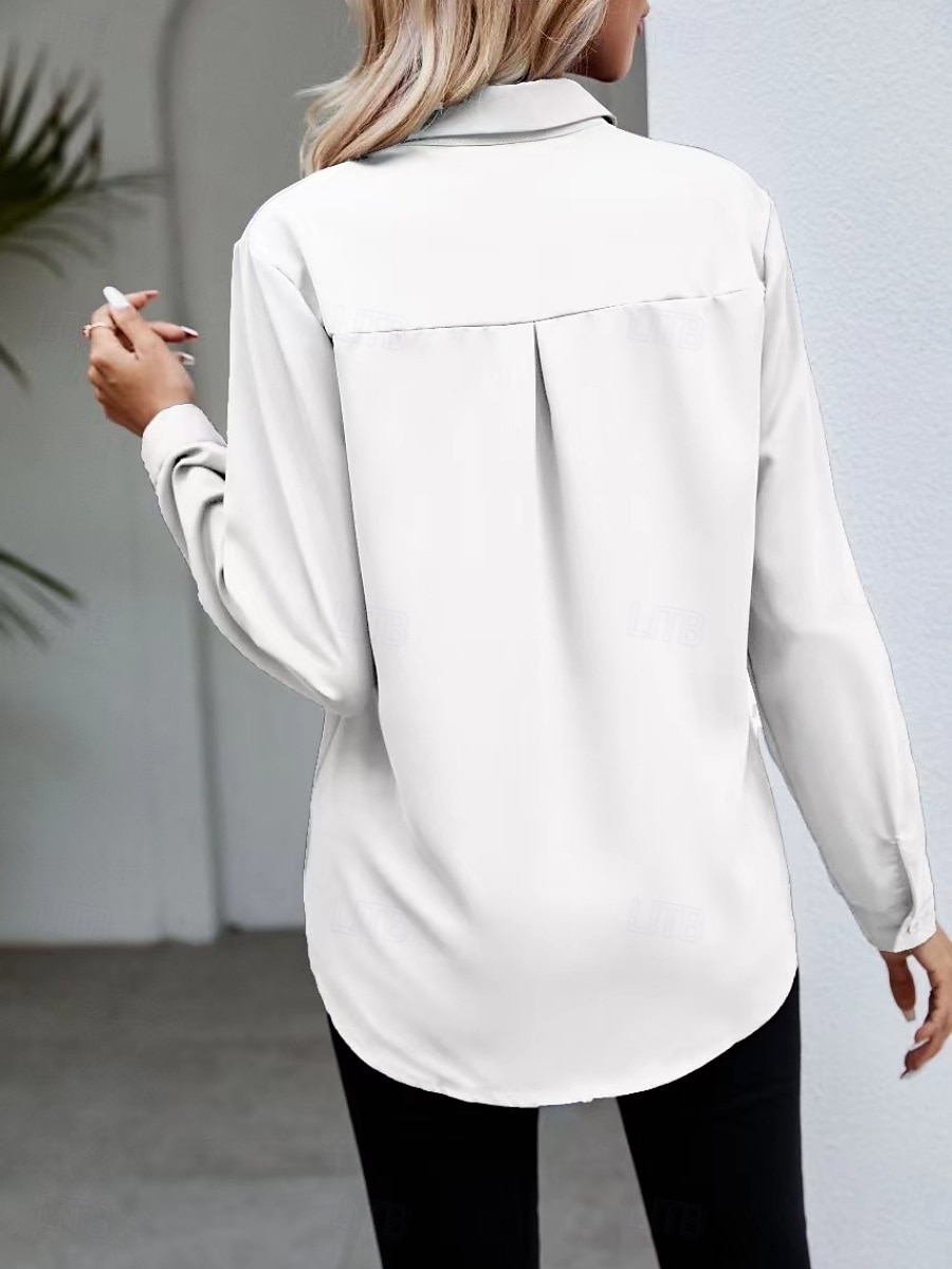 Camicia da Donna Blusa Button Down Colore Pieno Elegante Casual Manica Lunga Camicia Button Down Blusa Colletto Regular Tops Giornaliera Bottoni Nero Bianco Vino Blu Cielo Estate Primavera del 2025 a $19.99 –P2