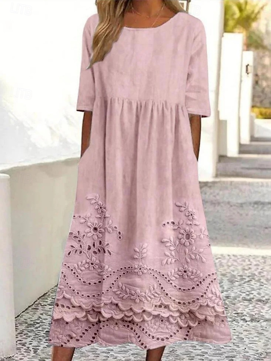 Damen Midikleid Freizeitkleid Skaterkleid Sommerkleid Mode Modern Täglich Wochenende Normale Passform Blumen Halbarm V Ausschnitt Weiß Rosa Blau Sommer 2025 - $21.99 –P1