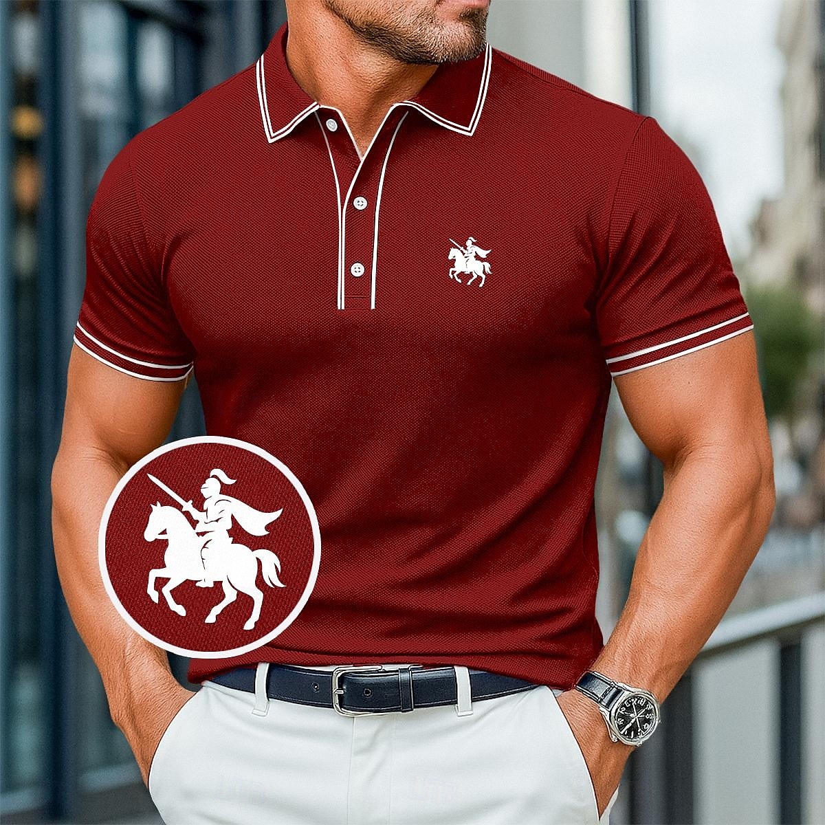 Pánské Bavlněná polokošile Golfové polokošile Práce Obchod Žebrovaný polo límec Klasický Krátký rukáv Základní Moderní Pevná barva Knoflíky Základní Jaro léto Celý rok Běžný Tmavě červená Čern 2025 - $21.99 –P7