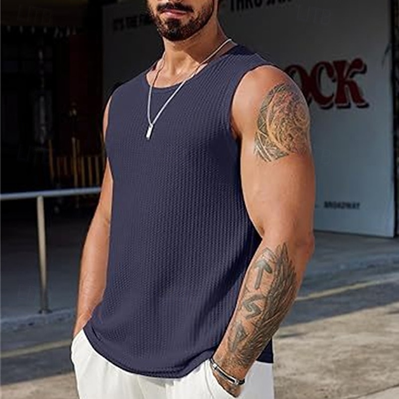 Herre Vest topp Underskjorte Ermeløs skjorte Ermeløs Crew-hals Sommer عادي Mote Designer Feriereise Gate Ut på byen Svart Hvit Navyblå Topp T-skjorte for menn 2025 - $14.99 –P4