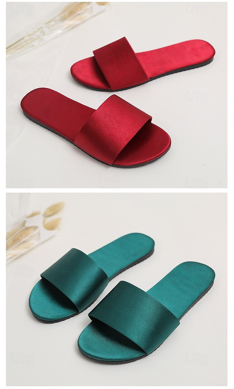 Women Satin Slide Flat Open Toe Soft Slip on Silky Slide Sandal House Slipper 2025 - $16.99 –P4