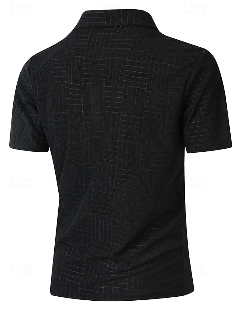 Men's Quarter Zip Polo Golf Shirt Daily Holiday Lapel Short Sleeve Fashion Basic Plain Jacquard Summer Regular Fit Black White Sky Blue Khaki Quarter Zip Polo 2025 - $20.99 –P11