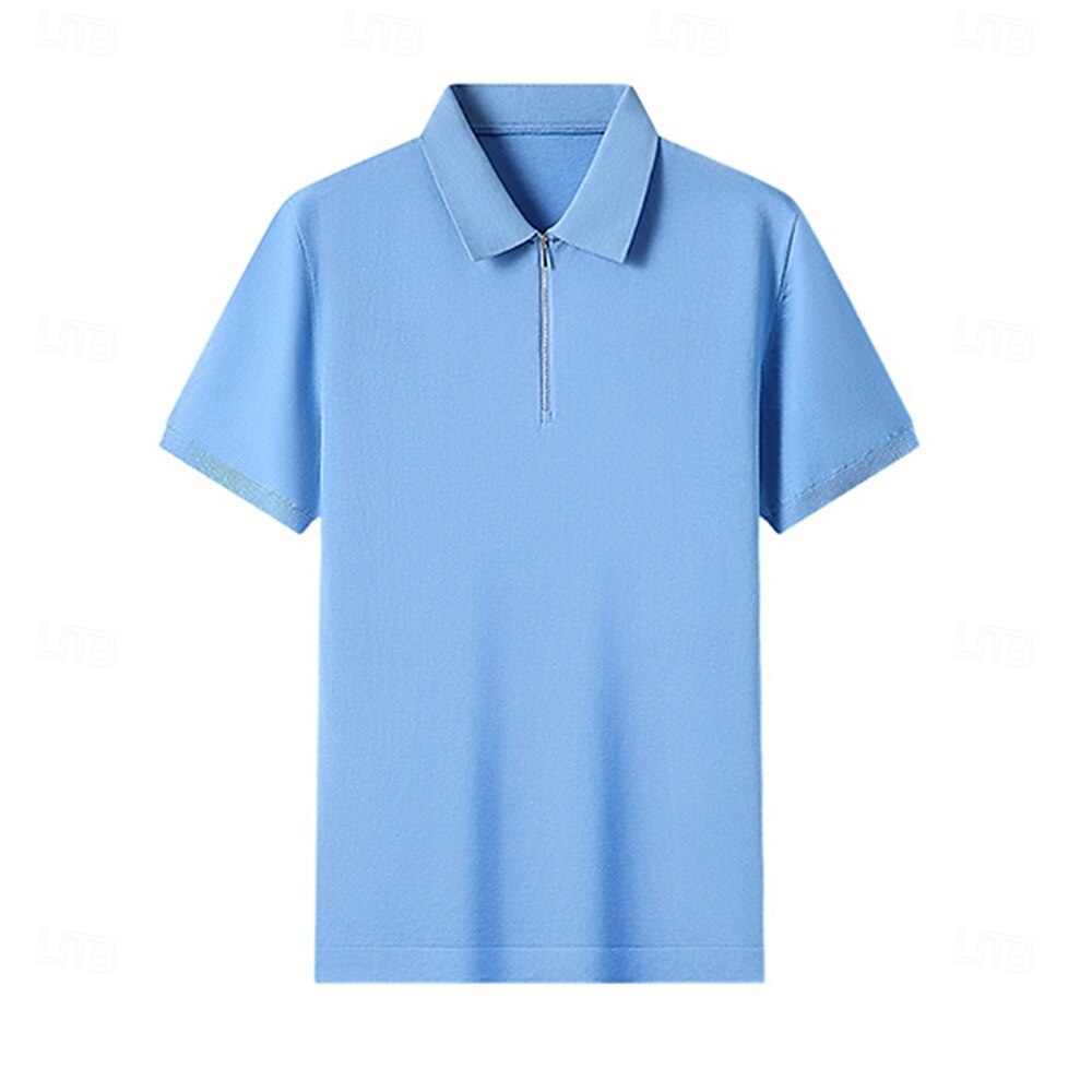 Men's Silk Linen Cotton Business Casual Half Zip Short Sleeve Basic Formal Solid Color Zipper Summer Black Dark Navy Sky Blue Dark Green Gray 2025 - $49.99 –P2