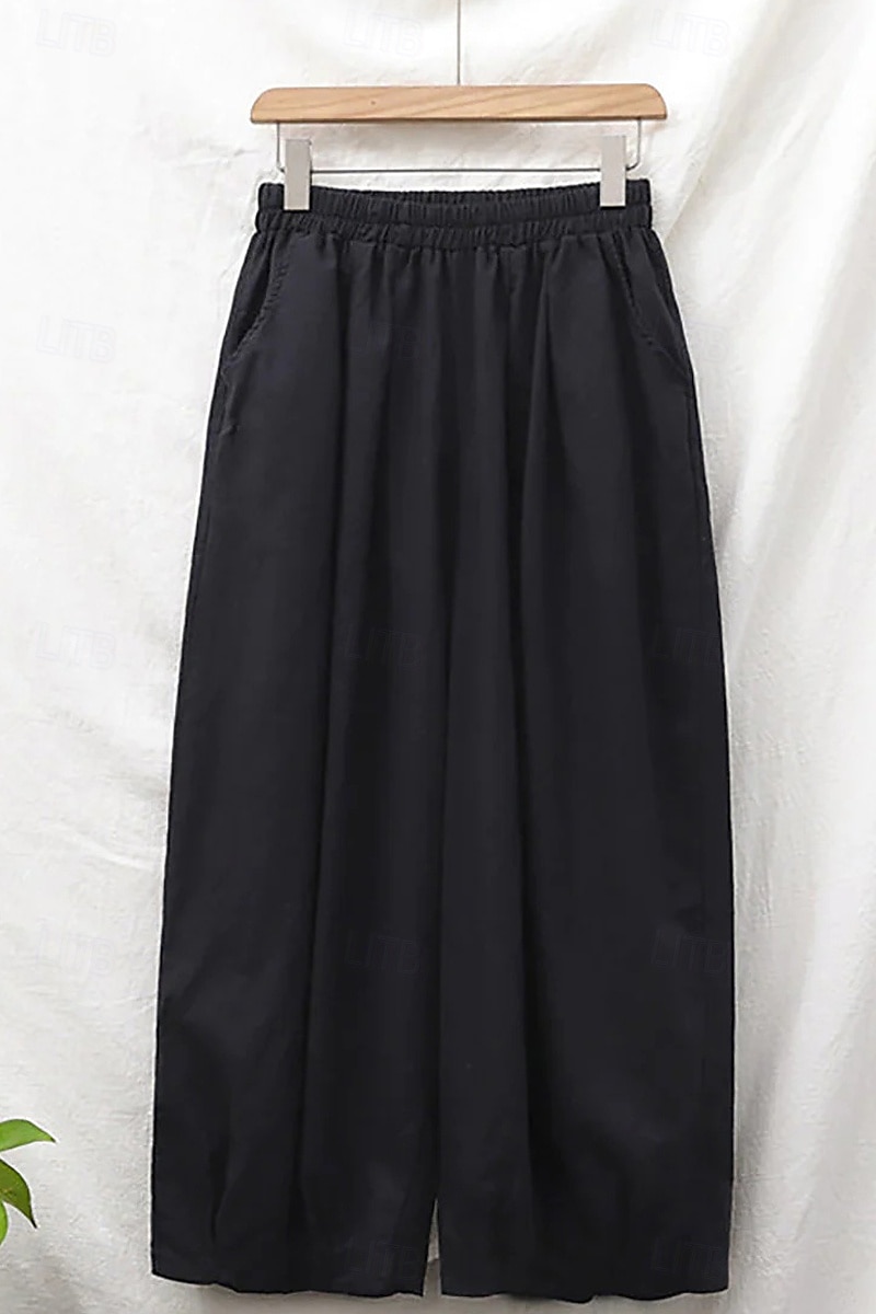 Per donna Pantaloni in cotone e lino Culotte Moda Streetwear Lunghezza intera Naturale Semplice Tasca Elastico in vita Comodo All'aperto Confortevole Vacanza Weekend Marrone rossastro Nero Verde del 2025 a $32.99 –P14