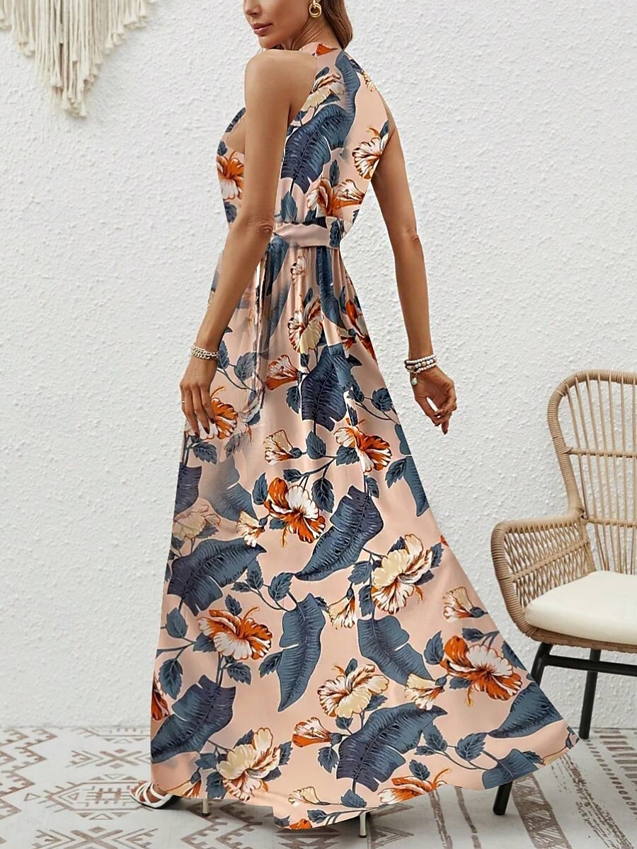 Dam Maxiklänning A linjeklänning Off Shoulder Klänning Semester Ledigt Boho Utomhus Utekväll Normal Grafisk Paisley Ärmlös Halterneck Blå Purpur Brun Aprikos Sommar 2025 - $29.99 –P18