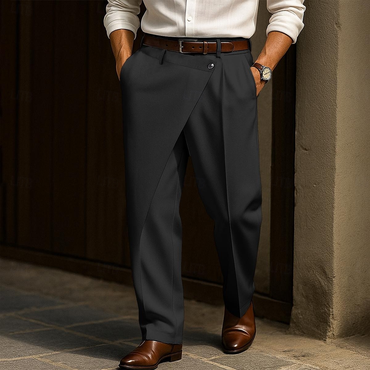 Men's Dress Pants Trousers Pocket Layered Straight Leg Plain Comfort Soft Knee Length Formal Outdoor Daily Elegant Fashion Black White Micro-elastic 2025 - $29.99 –P1